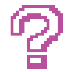 An 8-Bit illustration of a question mark with a bright purple stroke and yellow fill.