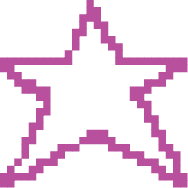 An 8-Bit illustration of a star with a bright purple stroke and yellow fill.